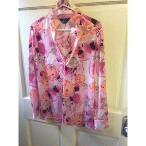 Vintage Women's Blouse Lucky Pierre Long Sleeve Poly mod floral with headscarf